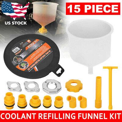 Spill Proof Radiator Coolant Filling Funnel Kit 15 Pcs Cooling System