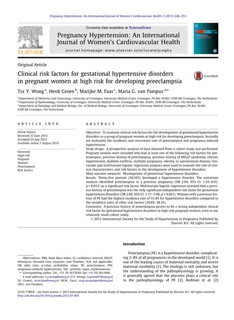 Pdf Clinical Risk Factors For Gestational Hypertensive Disorders In