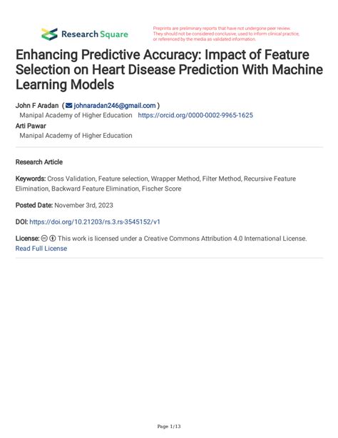 Pdf Enhancing Predictive Accuracy Impact Of Feature Selection On