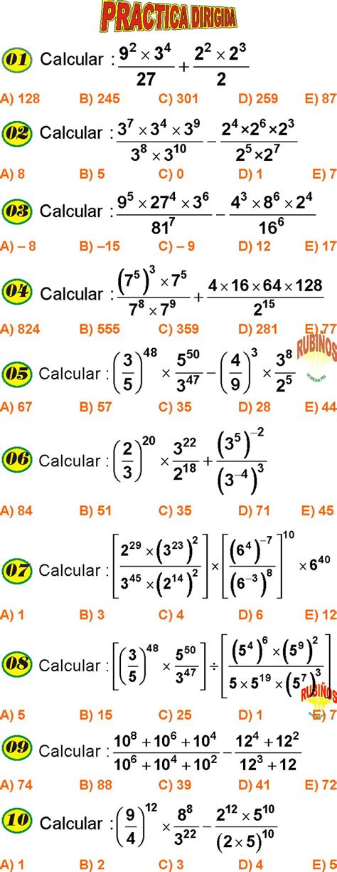 POTENCIACIÓN Y EXPONENTES EJEMPLOS Y EJERCICIOS RESUELTOS DE PRIMAR