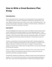 How To Write A Great Business Plan Essay Docx How To Write A Great