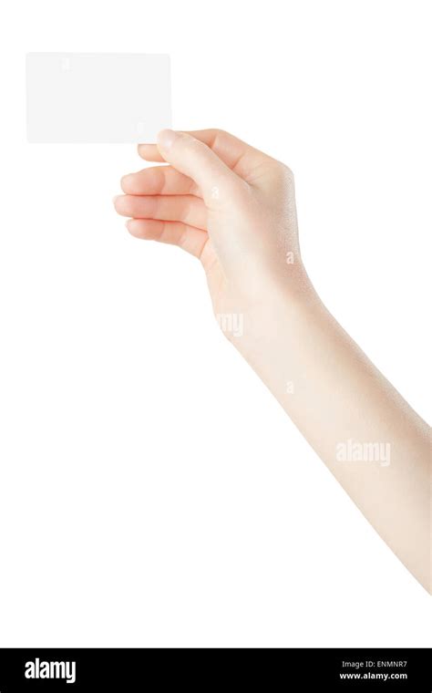 Woman Hand Hold Blank Card Business Card Credit Card Stock Photo Alamy