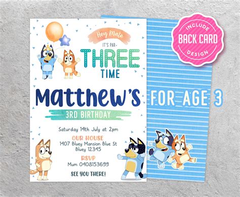 Custom Digital Bluey Birthday Invitation For Boy Blue Invite Etsy