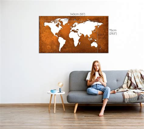 Metal World Map Wall Map Industrial Corten World Wall Map Etsy Canada