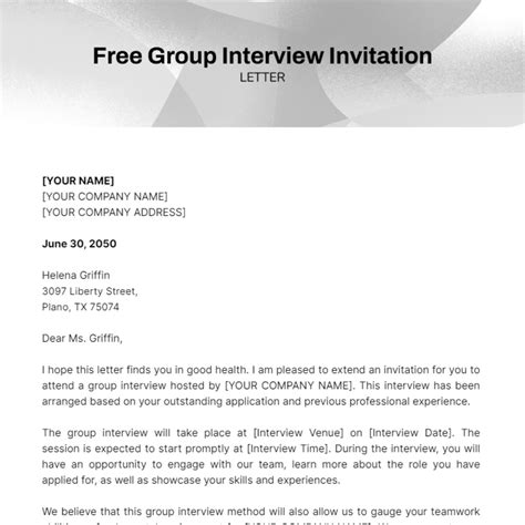 Group Interview Invitation Letter Template Template Net