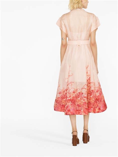 Zimmermann High Tide Belted Floral Print Linen And Silk Blend Midi