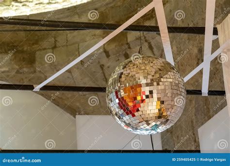 Disco Ball With Bright Rays Night Party Background Photo Concrete