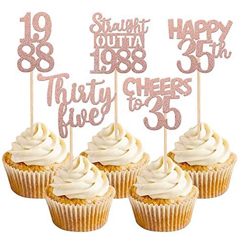 Pcs Th Birthday Cupcake Toppers Glitter Thirty Five Happy Th