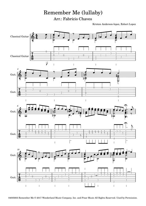 Remember Me Lullaby By Robert Lopez Guitar Solo Digital Sheet