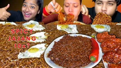 Spicy Black Bean Noodles Indian Mukbangers Try Something New Youtube