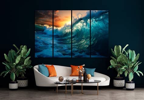 Ocean Wave Canvas Wall Art Sunset Sea Canvas Print Seascape Stormy