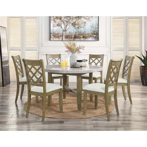 7 Piece Marble Top Trestle Dining Set