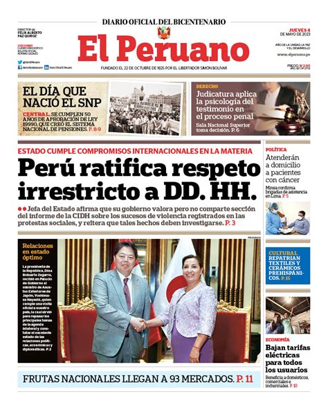 Diario El Peruano on Twitter Buenos días Esta es la portada del