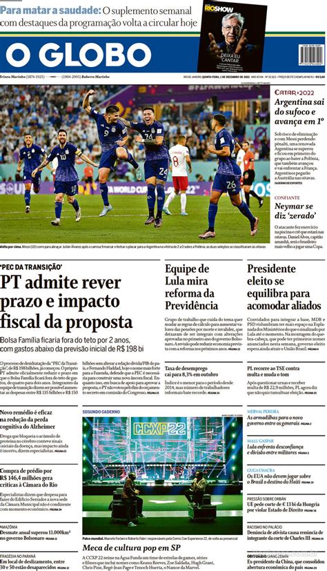 Capa O Globo Ter A De Novembro De