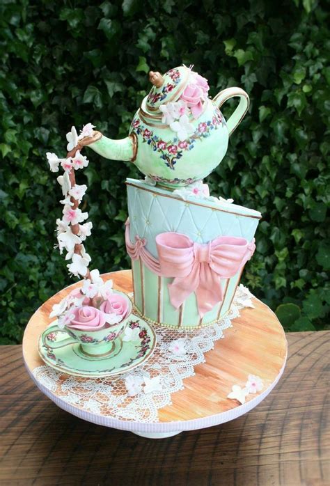 Pin By Danielle On Desserts Tea Party Cake Teapot Cake Gravity Cake