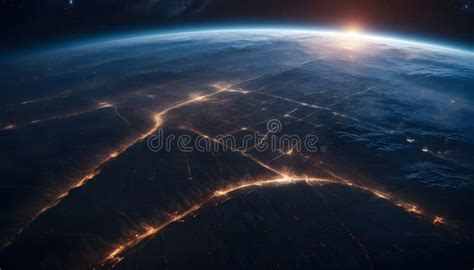 The Earth at Night with Lights and City Lights Stock Illustration ...