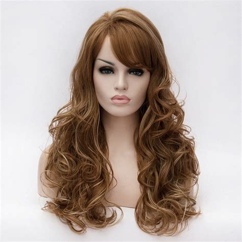 Charming Fluffy Brown Mixed Blonde Long Wavy Capless Side Bang Heat