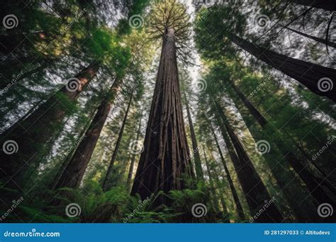 Towering Redwood Trees In A Misty Forest Isolated On A Transparent