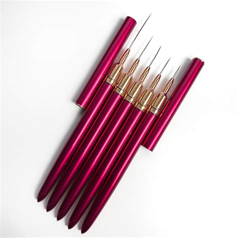 Kit de pinceles liner sintéticos con tapa color fucsia metalizado