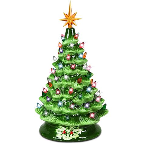 Gymax 15 Inch Artificial Christmas Tree Tabletop Ceramic Tree Green Sliver Gold