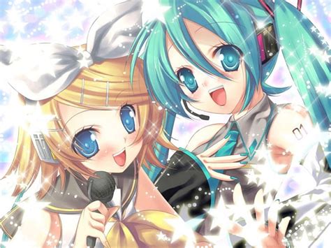 Miku N Rin Sparks Anime Vocaloids Long Hair Star Miku Blonde