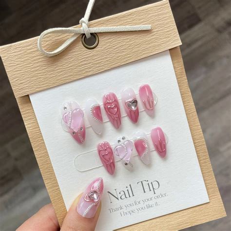 100 HANDMADE Almond Shape Artificial Nail Art Blush Diamond Ice Nude