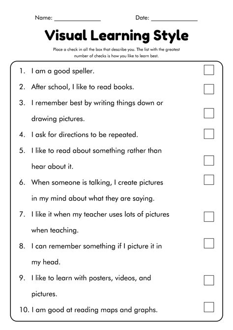 Learning Styles Quiz Printable