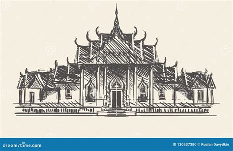 Temple In Bangkok Thailand Hand Drawn Sketch Vector Illustration Stock