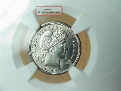 1892 O Ngc Graded Ms 62 Barber Dime Old United States Coin