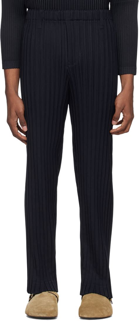 Homme Pliss Issey Miyake Navy Box Pleats Ensemble Trousers Ssense