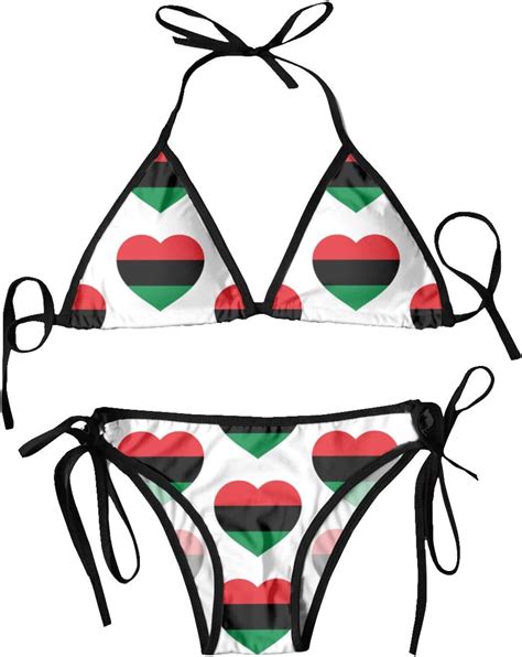 Amazon Pan African Flag Heart Bikini Women Swimsuits Set Underwear