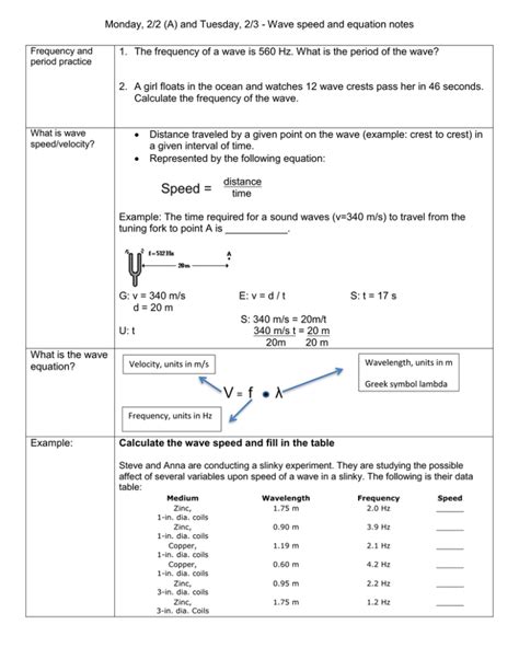 Wave speed and equation notes