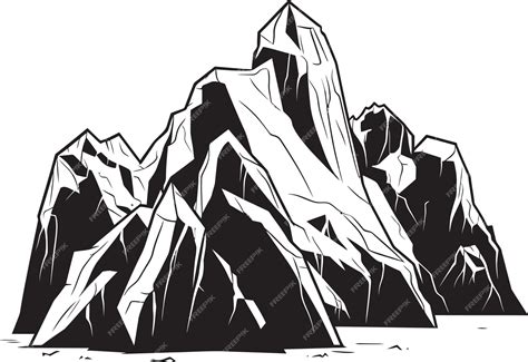 Premium Vector | A black and white drawing of a mountain with a black ...