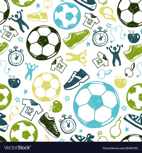 Sport sketch soccer seamless pattern Royalty Free Vector