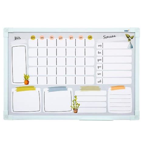 Quadro Planejamento Mensal Semanal Lousa Planner Mural Planejador