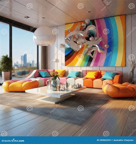 Colorful Interior Design of Modern Living Room Stock Illustration ...