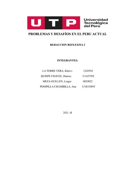 Rdaccion Reflexiva Desafio Del Peru Listo Problemas Y Desaf Os En