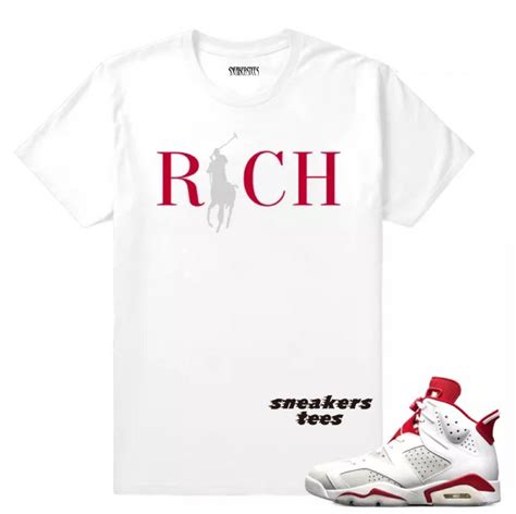 Match Jordan 6 Alternate Country Club Rich White Red T Shirt Nike Air