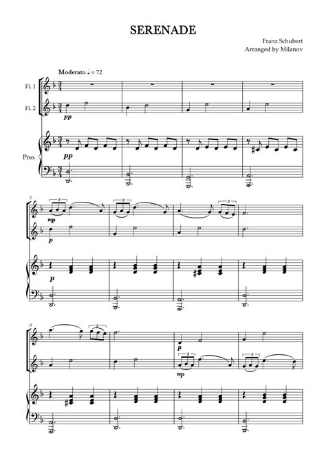 Serenade Schubert Flute Duet And Piano Arr Milanov Sheet Music