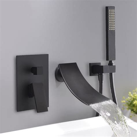 Wannenarmatur Wasserfall Wandmontage Mit Handbrause In Schwarz Chrom