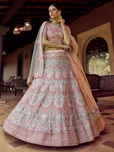 Peach Colour Wedding Lehenga Choli In Georgette Fabric With Sequin