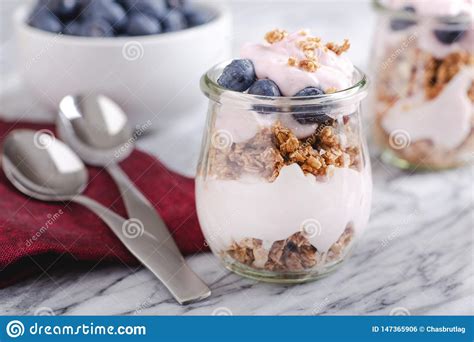 Postre Helado Del Yogur Con Los Ar Ndanos Frescos Foto De Archivo