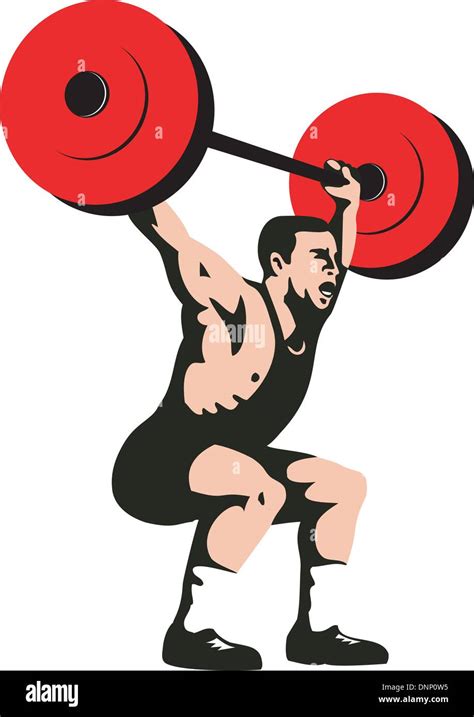 Illustration Of A Weightlifter Lifting Weights Done In Retro Style