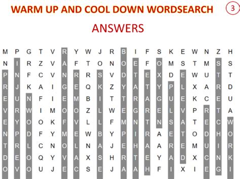 Aqa Gcse Pe Warm Up And Cool Down Wordsearchs Teaching Resources