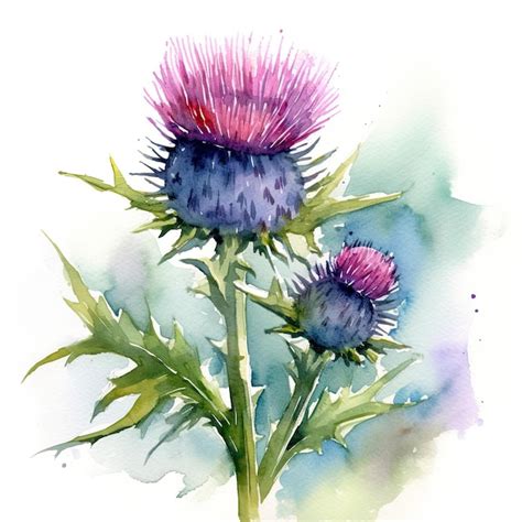 Premium Photo Milk Thistle Flower Watercolor Painting Illustration