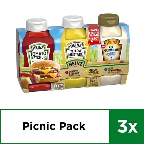 Heinz Ketchup Sweet Relish And Yellow Mustard Picnic Pack 4 Ct 92 Oz 26 Fl Oz Bottles