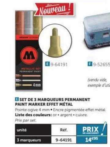 Promo Set De 3 Marqueurs Permanent Paint Marker Effet Métal chez Le