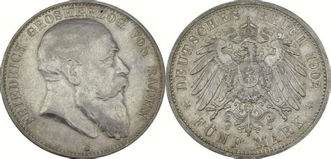 5 Mark 1902 G Friedrich I 1856 1907 Großherzog von Baden Fünf