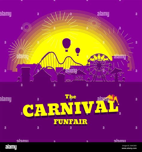 Carnival Funfair Banner Amusement Park With Circus Carousels Roller