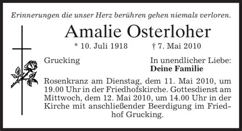 Traueranzeigen Von Amalie Osterloher Trauer Merkur De